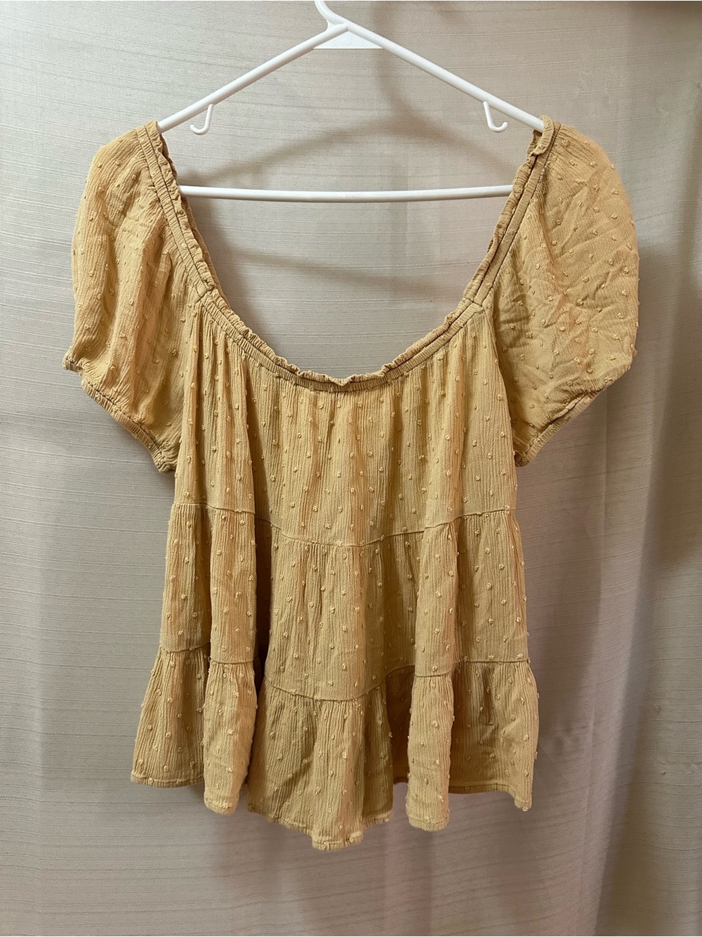 Becaal BOGO Swiss Dot Babydoll Top Puff Sleeve Yellow Boho Cottagecore Medium ⚫️